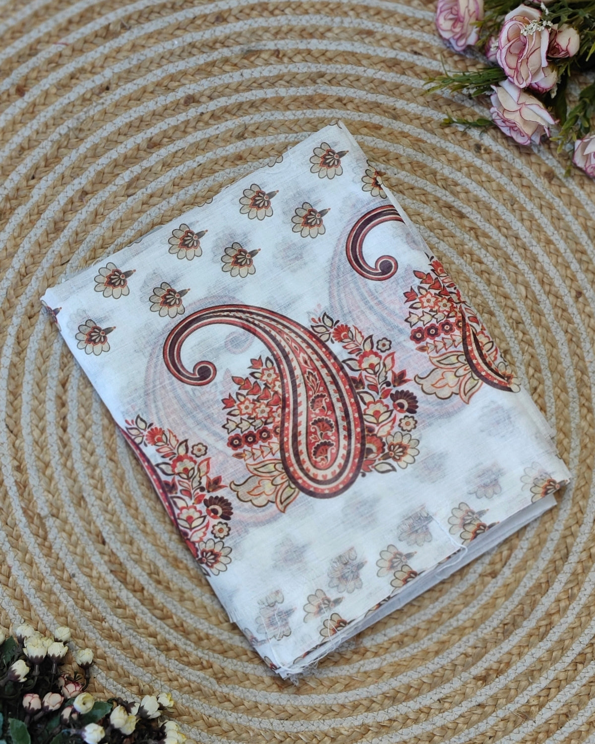 Floral printed linen set - White