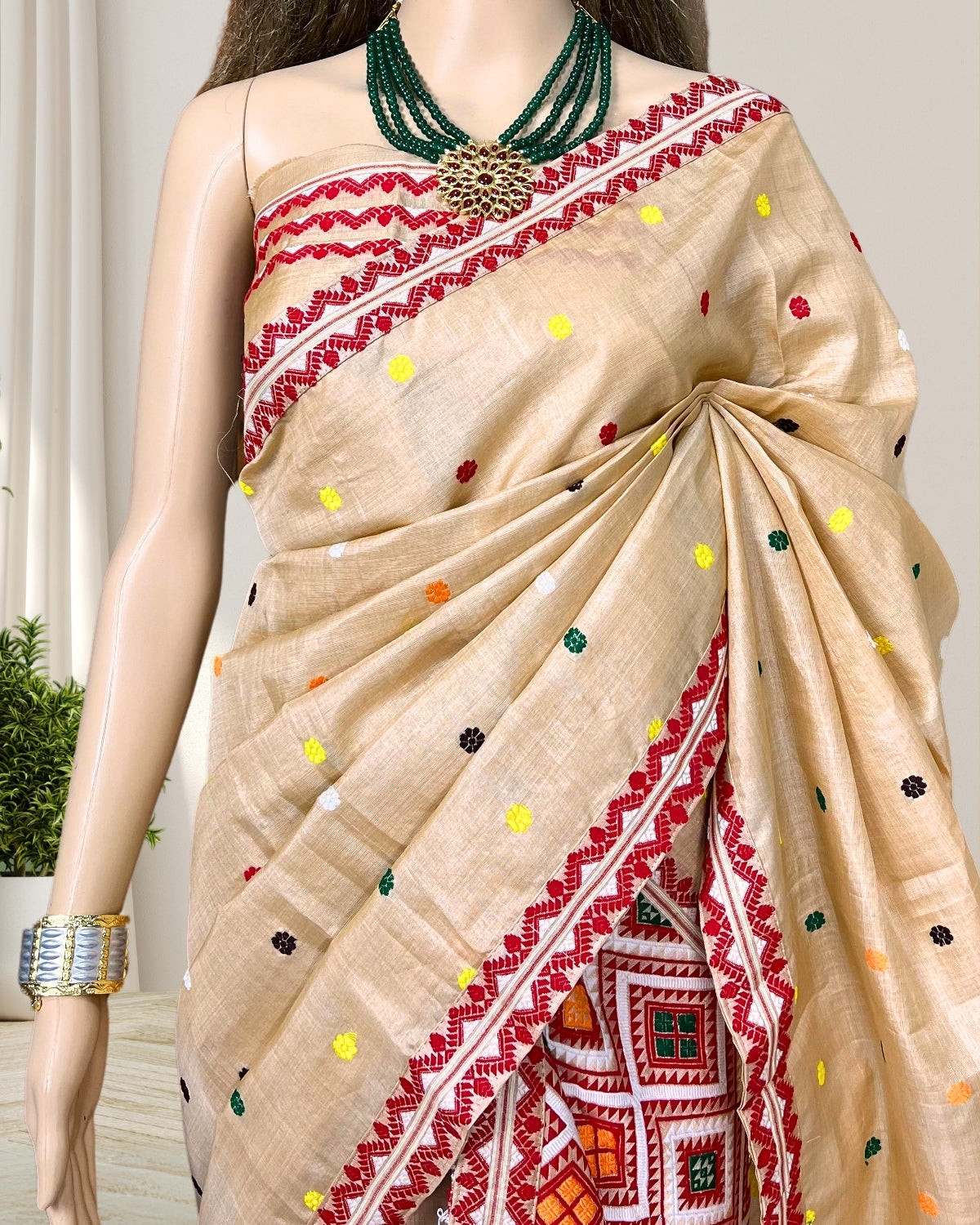 Tussar Silk Mekhela Chadar in Mising tribal design