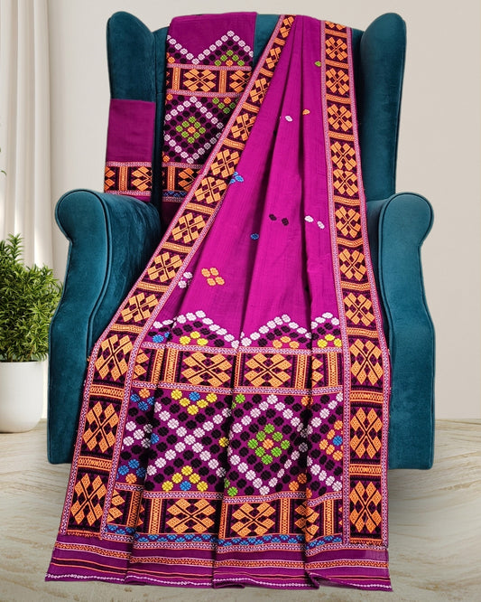 Purple padmini cotton Mising mekhela chadar