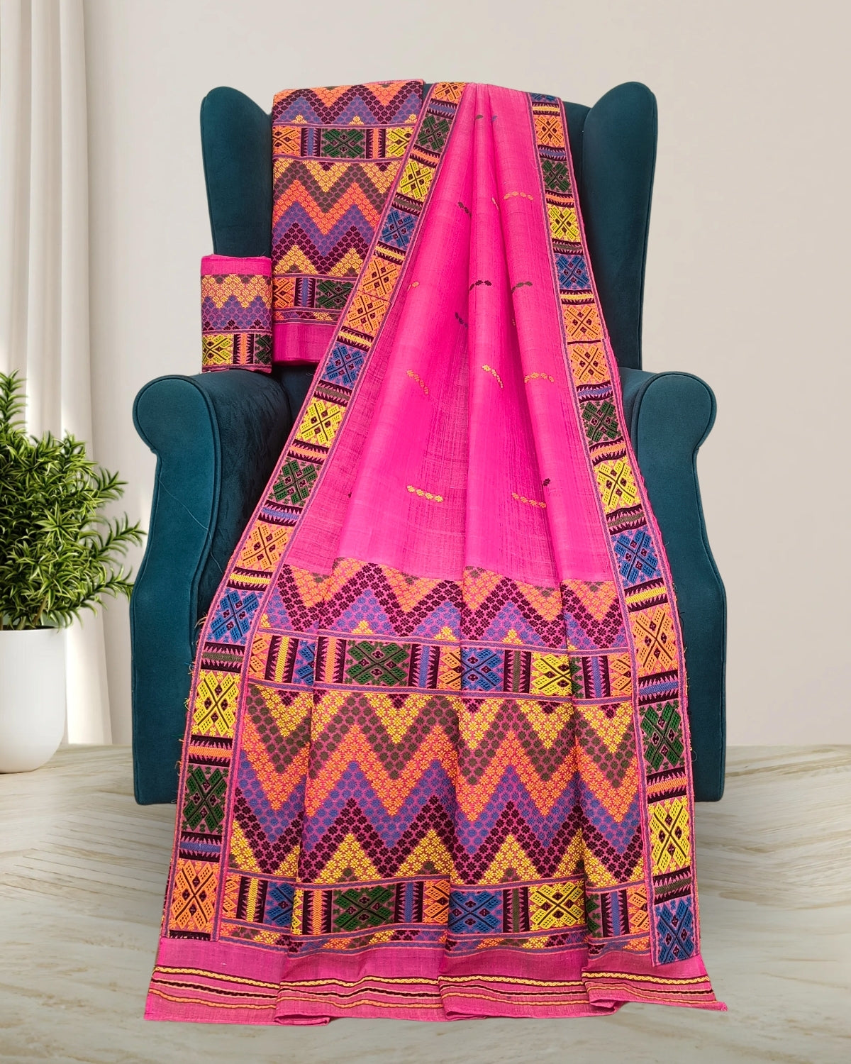 Semi nuni Mising mekhela sador- Pink