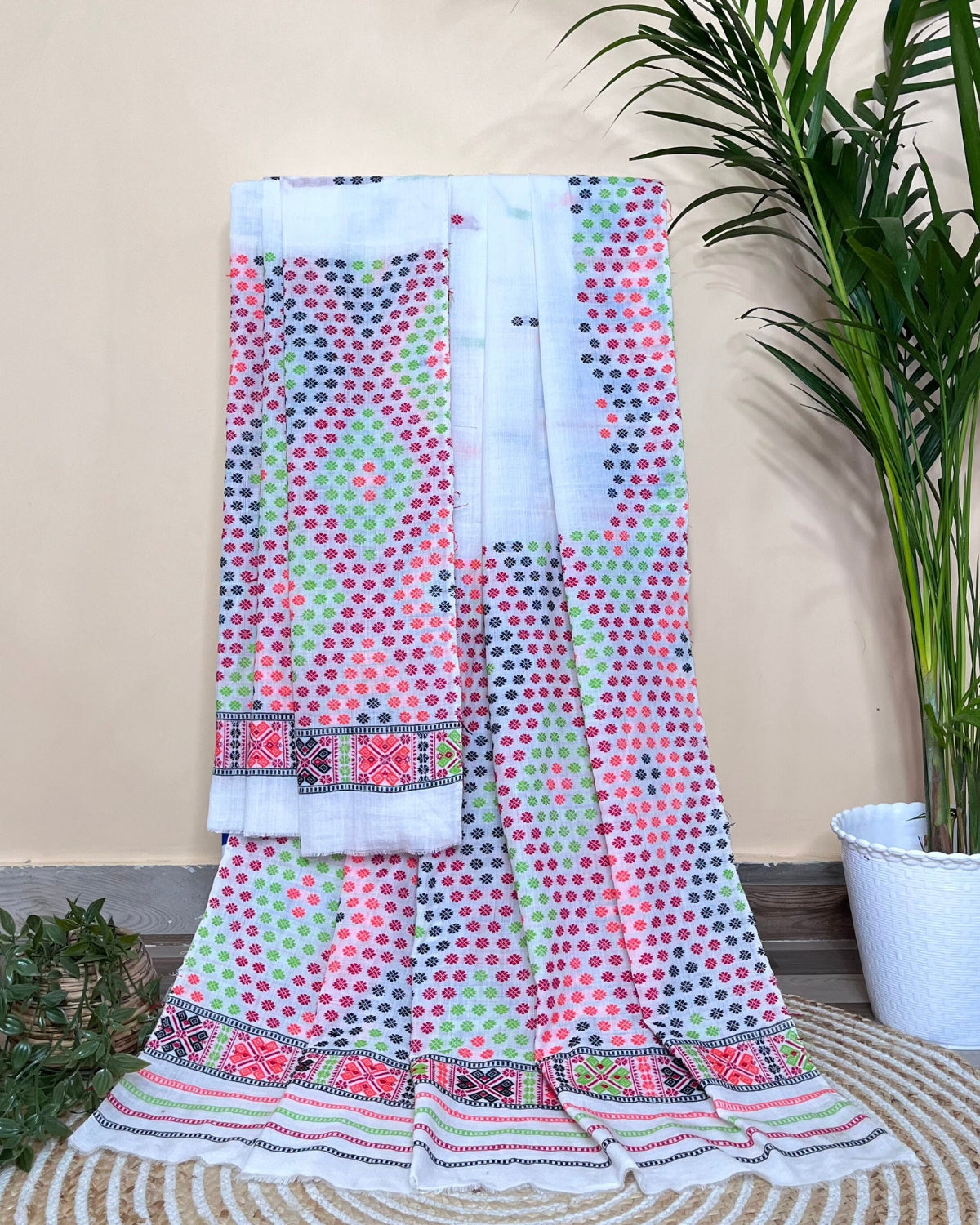 White padmini cotton Mising mekhela sador