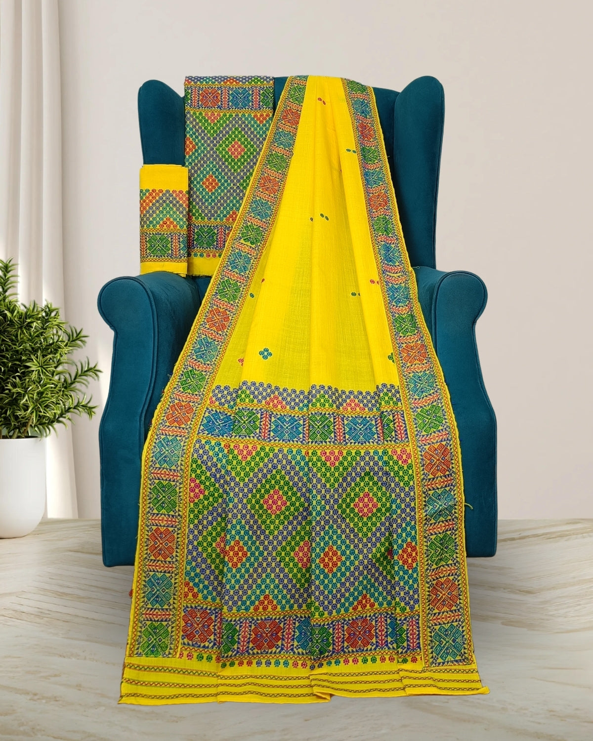 Yellow padmini cotton Mising mekhela sador