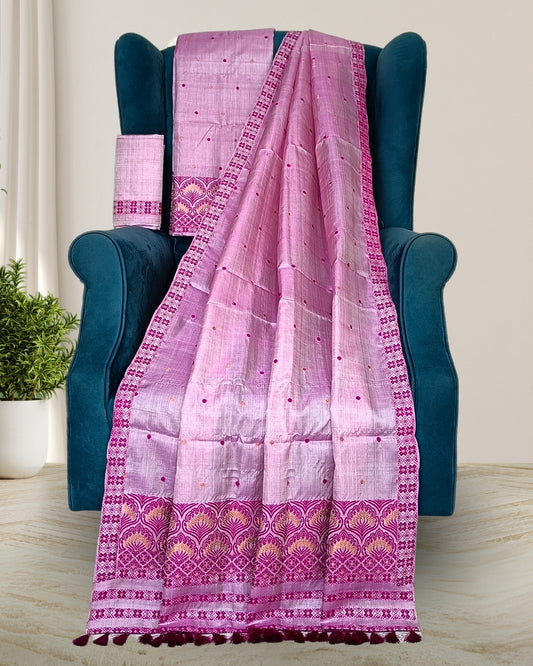 Dyed tussar silk mekhela chadar