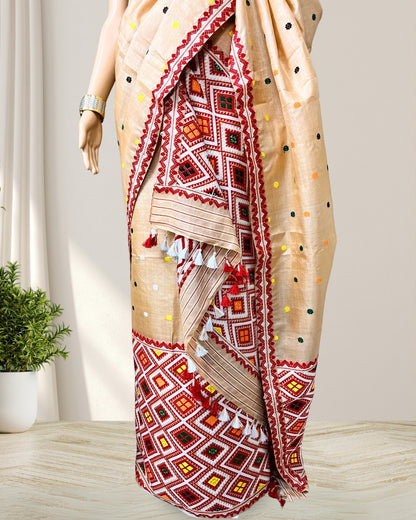 Tussar Silk Mekhela Chadar in Mising tribal design