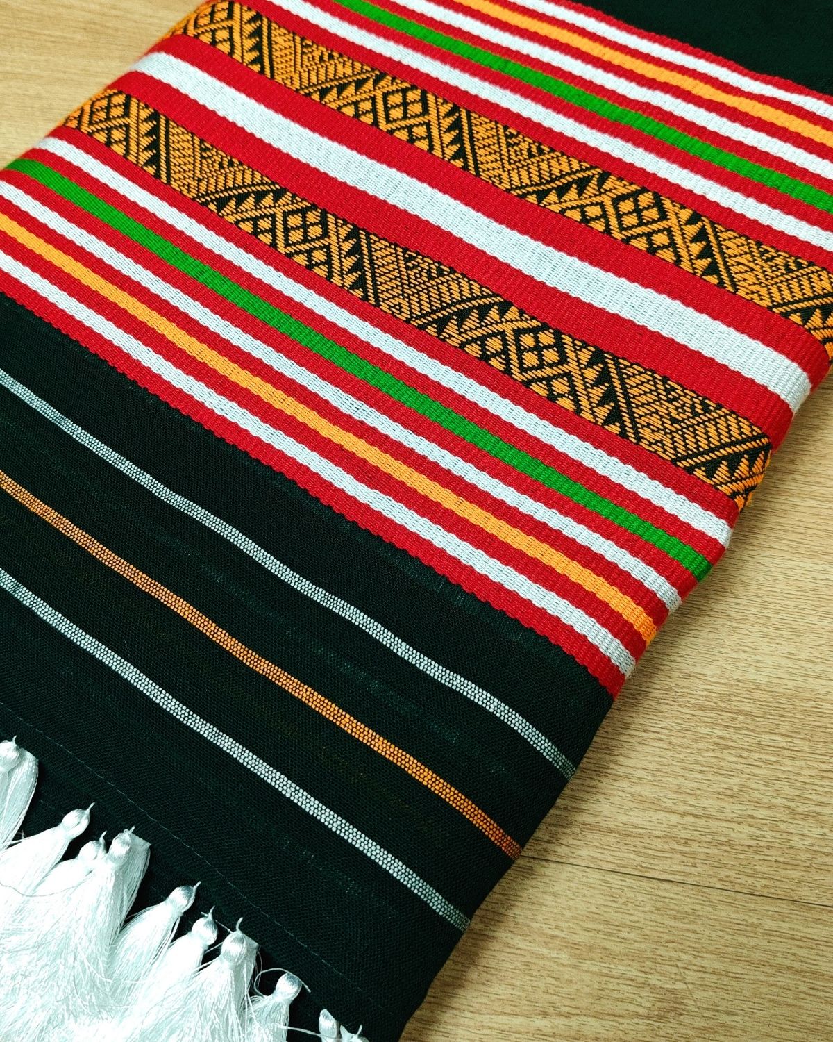 Ribi design Mising mekhela sador - Forest green