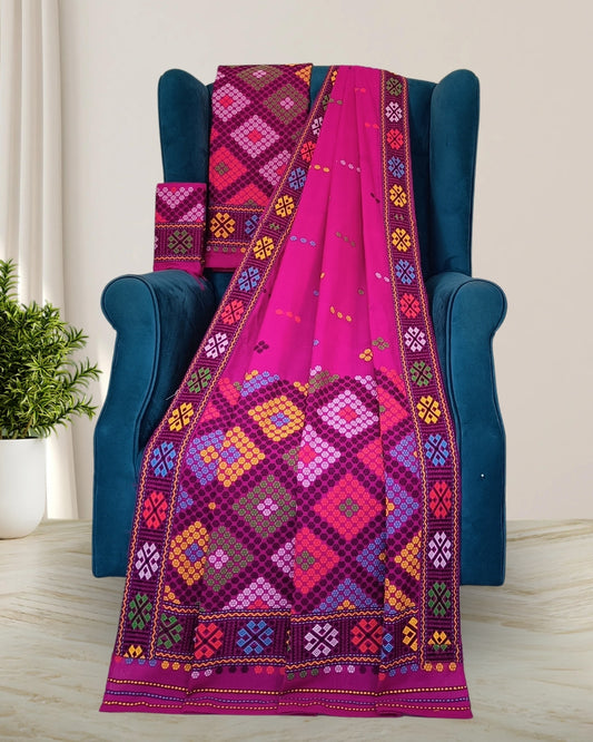 Padmini cotton Mising mekhela sador - Pink