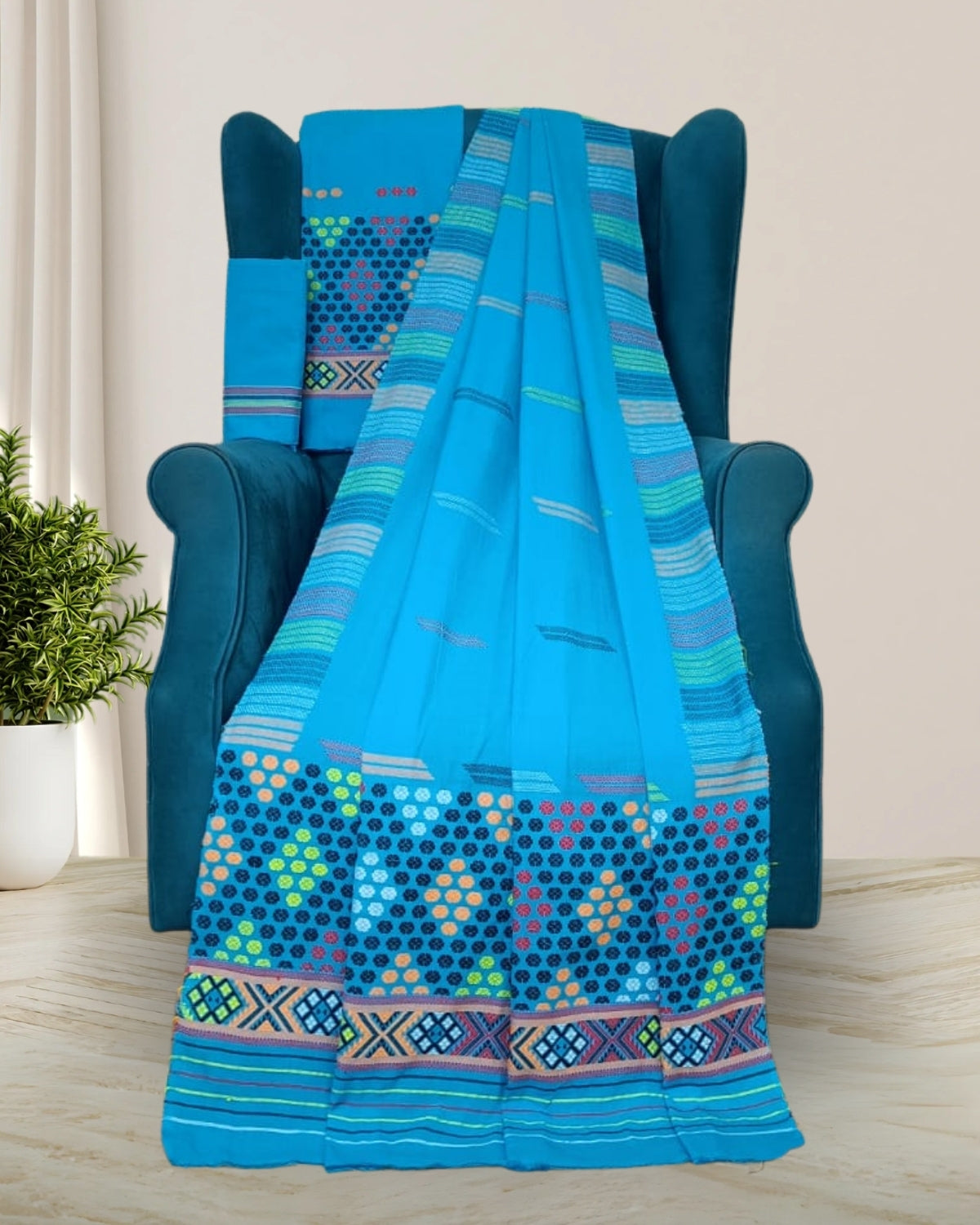 Padmini cotton Mising mekhela sador -Blue