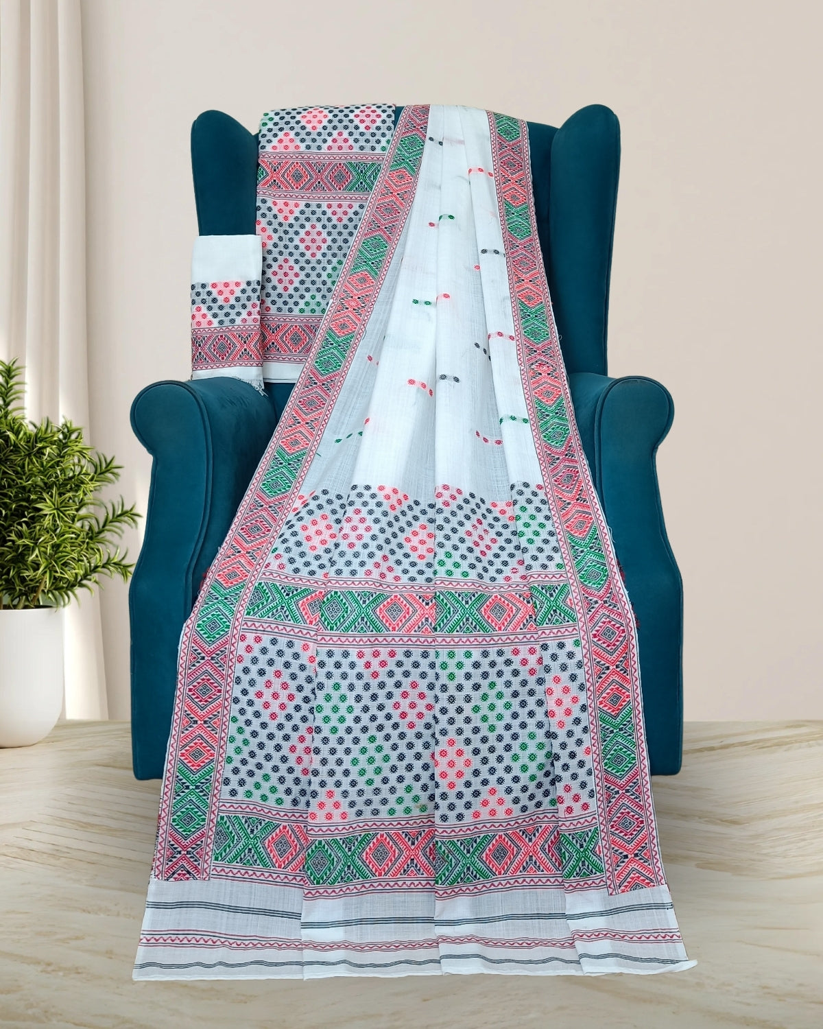 Pure white padmini cotton Mising mekhela sador