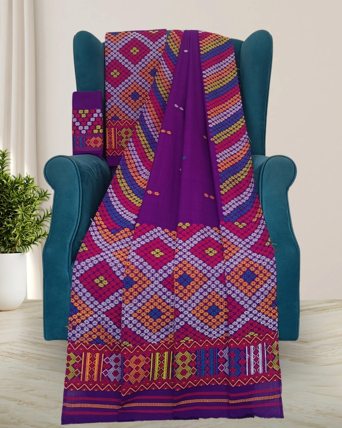 Purple padmini cotton Mising mekhela sador