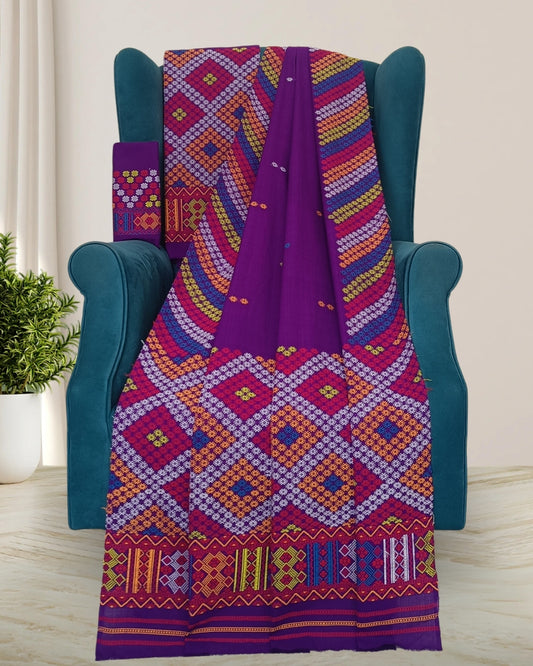 Purple padmini cotton Mising mekhela sador