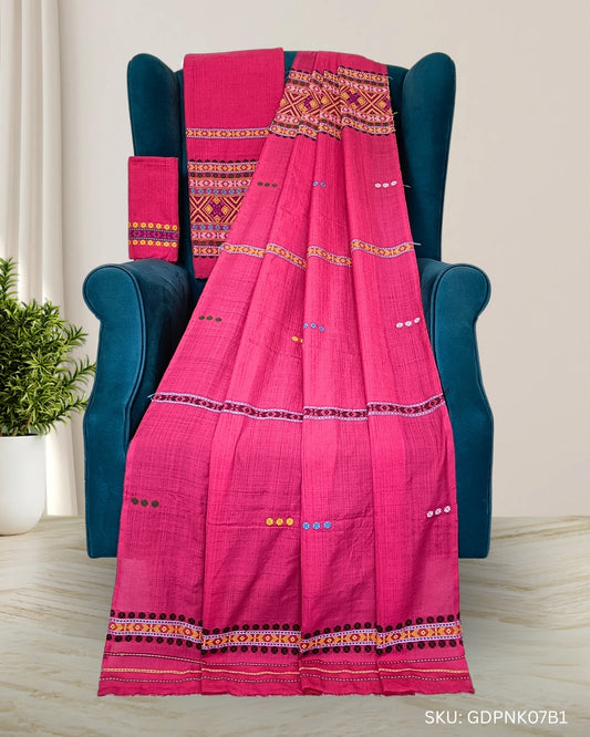 Gero design Mising mekhela chadar - Pink