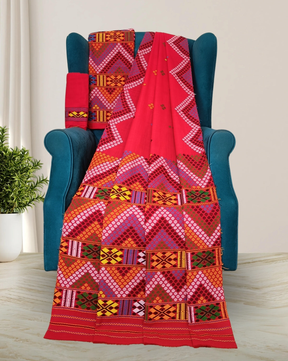 Red padmini cotton Mising mekhela sador