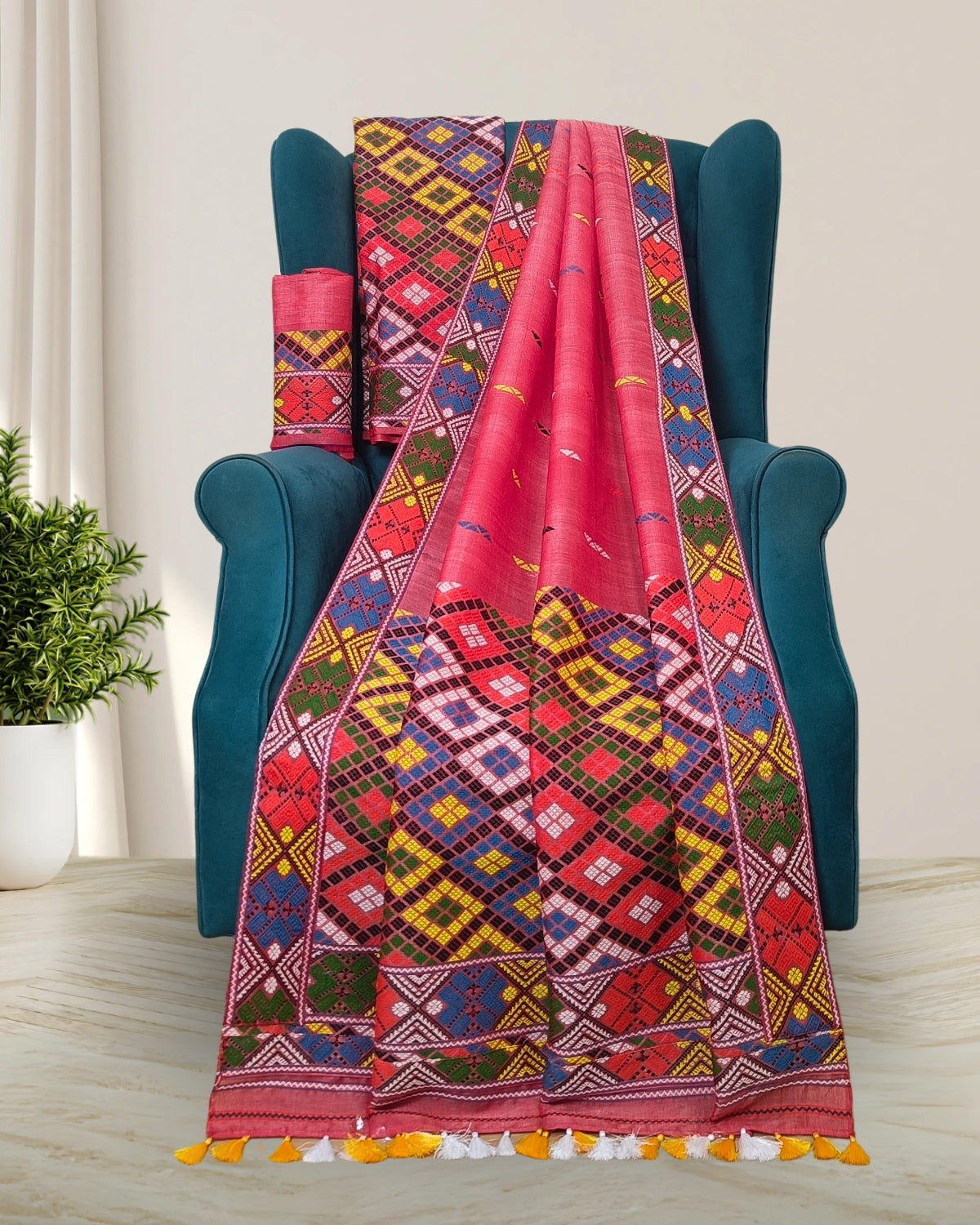 Red semi nuni Mising mekhela sador