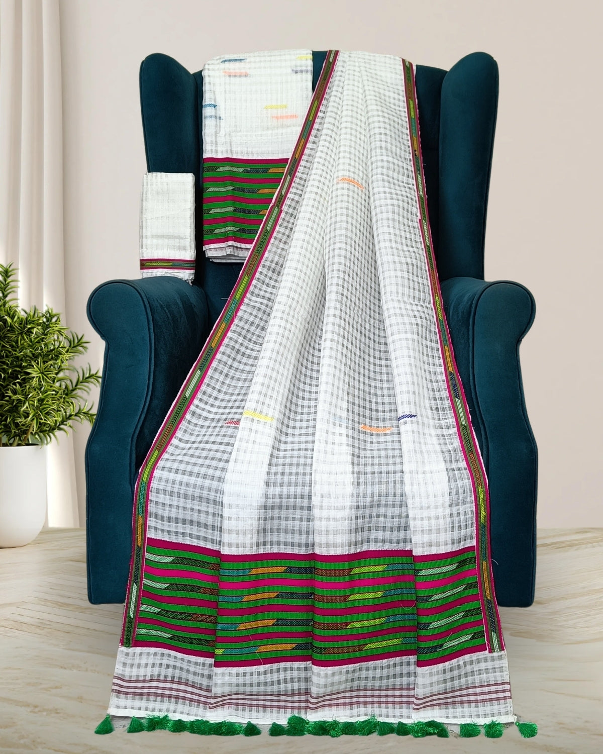 Semi nuni Mising mekhela sador - Green kesh bosa