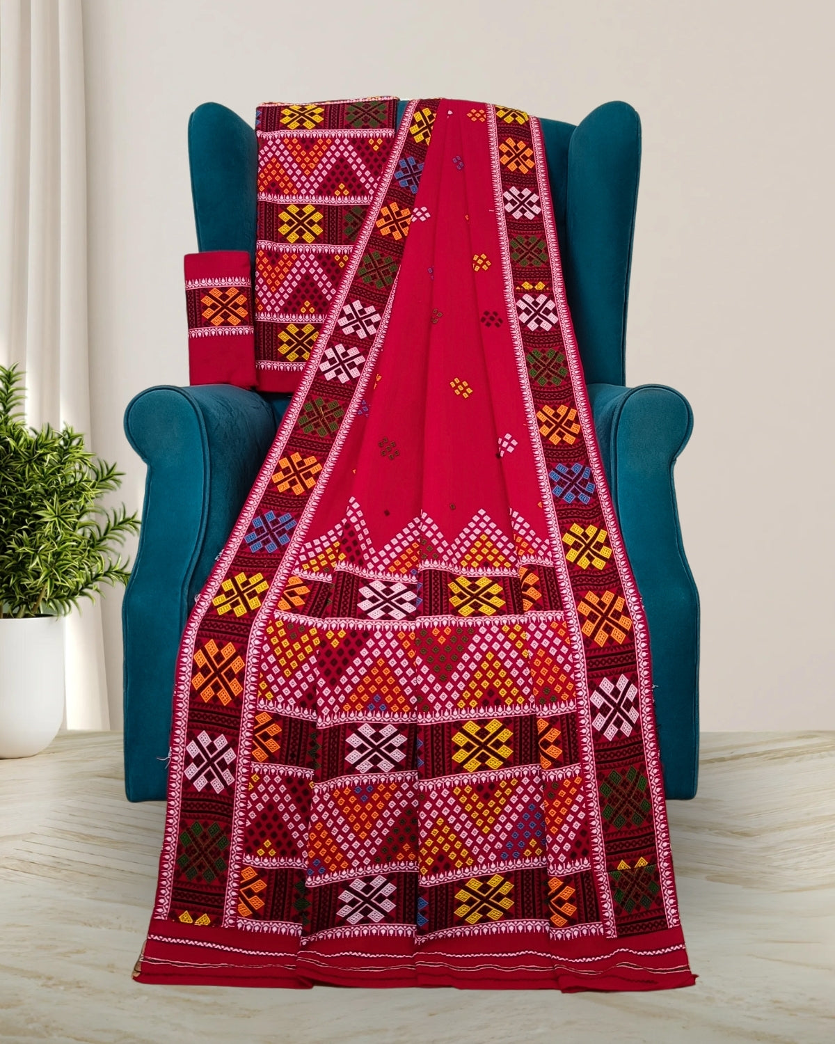 Red padmini cotton Mising mekhela sador