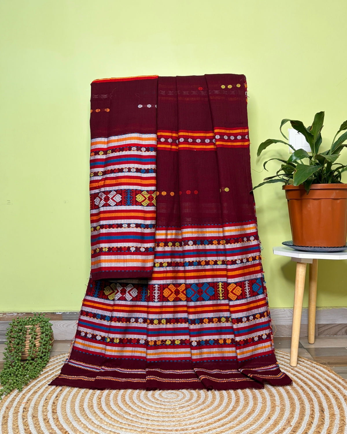Ribi design Mising mekhela sador - Brown