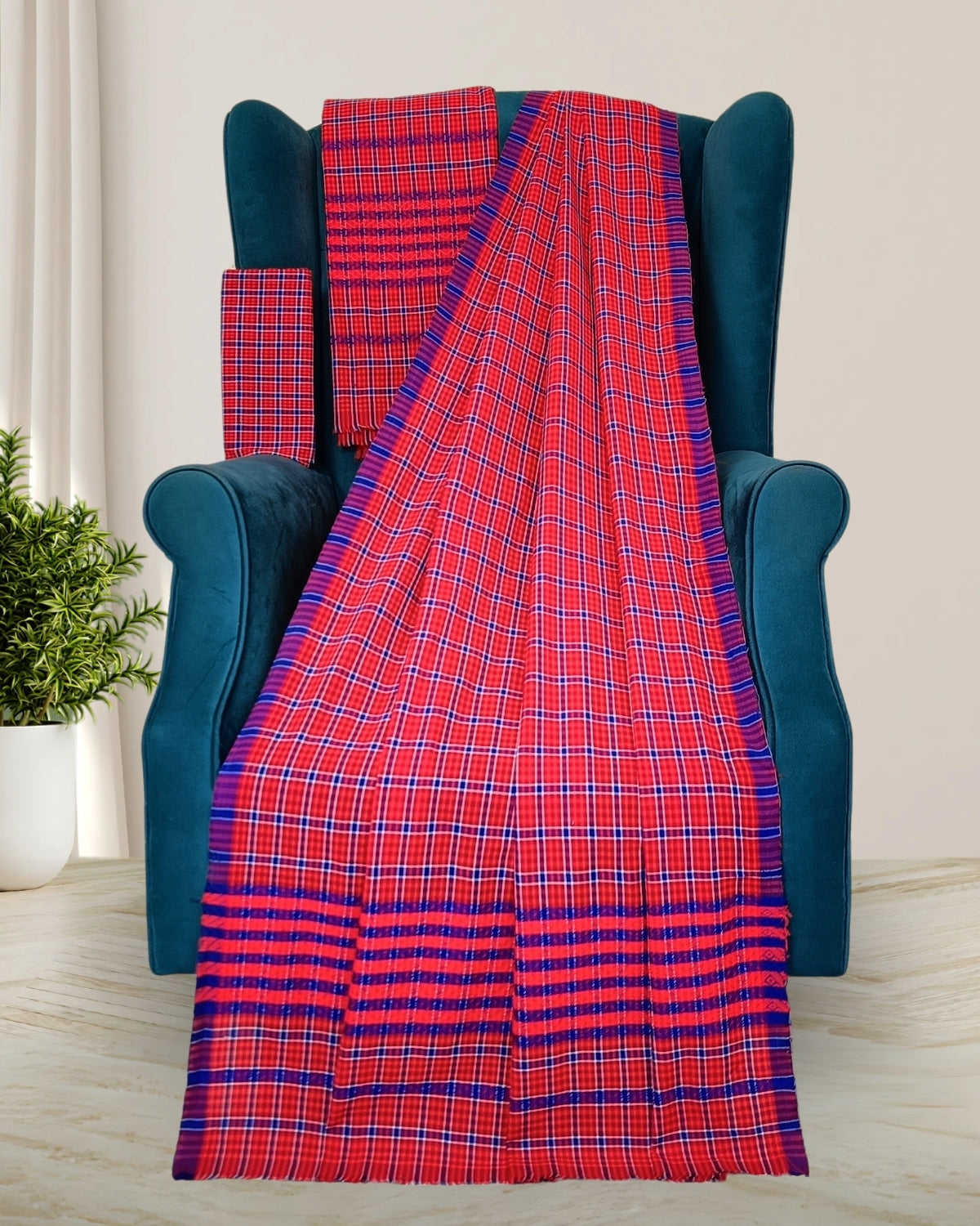 Pajok design Mising mekhela sador-Red