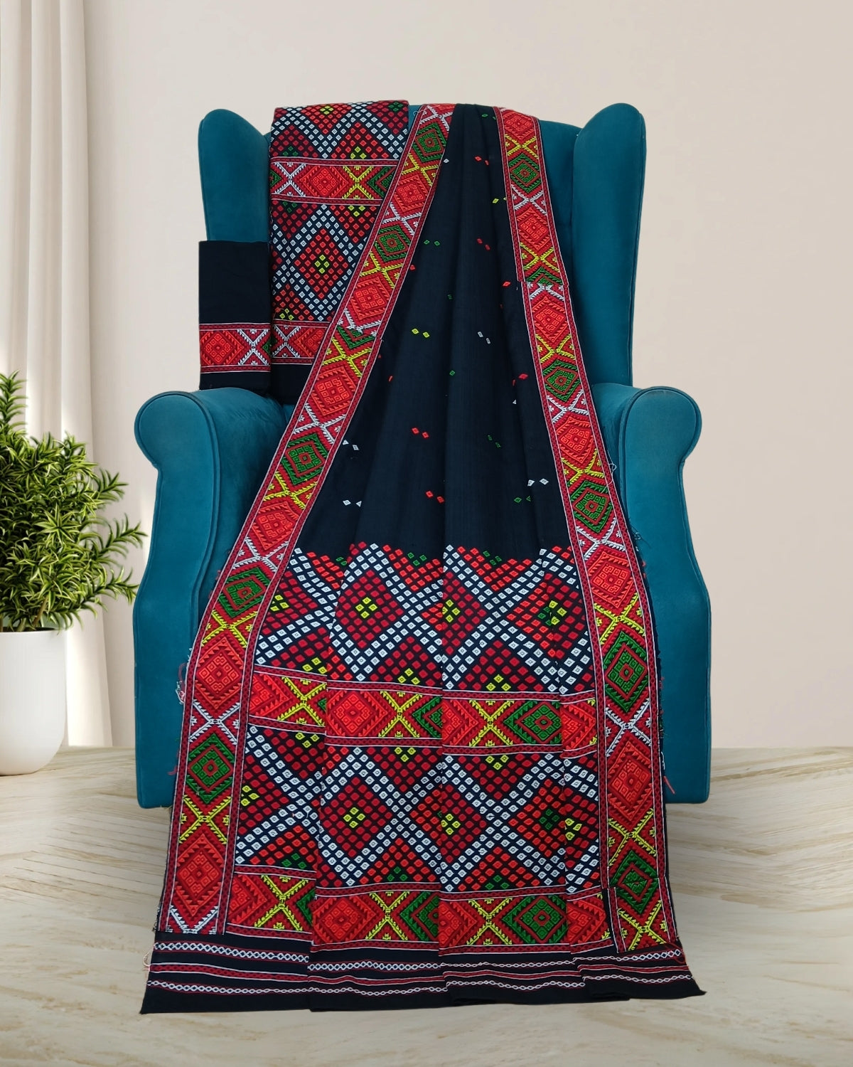 Black padmini cotton Mising mekhela sador
