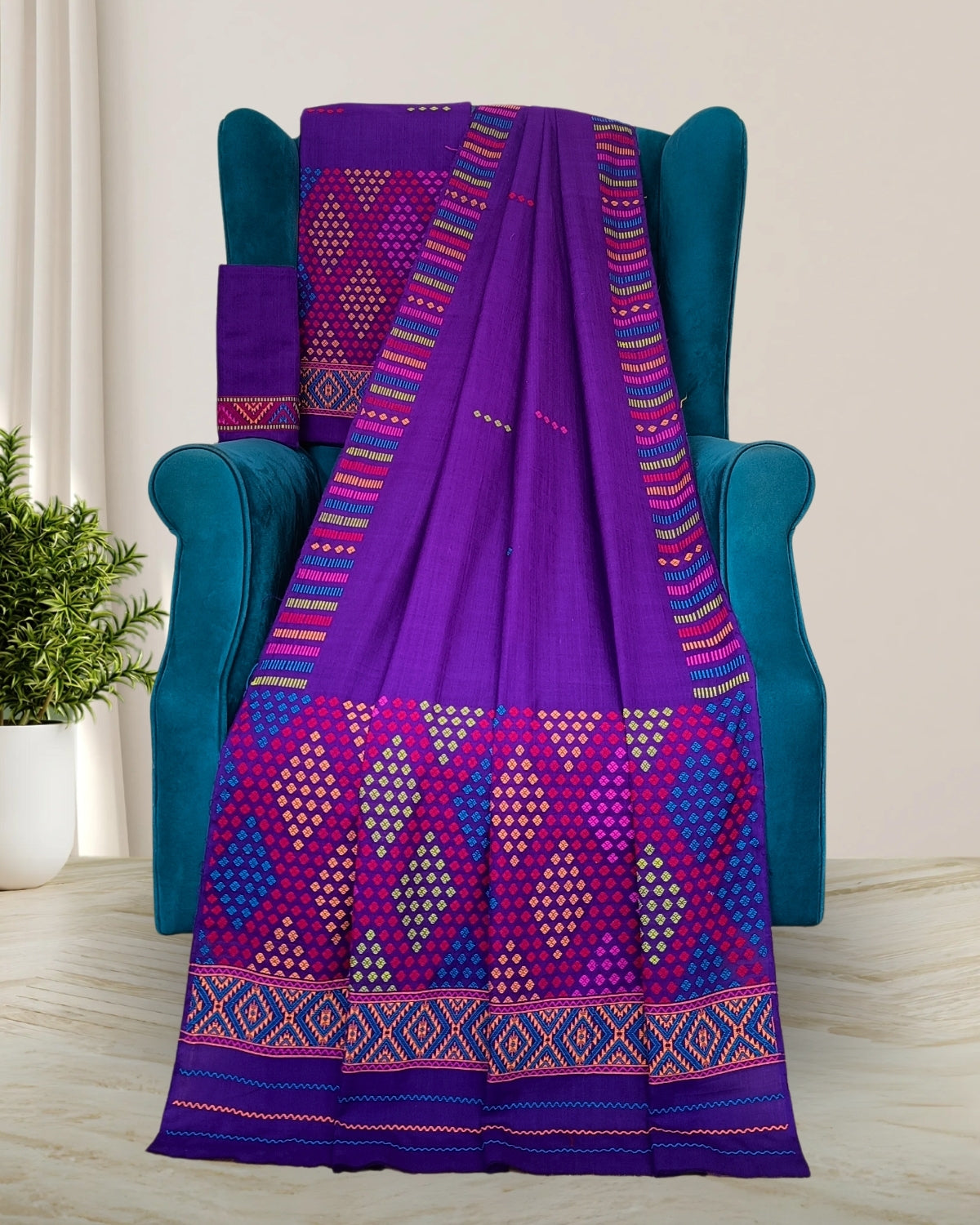 Padmini cotton Mising mekhela sador -Purple