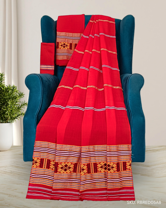 Ribi design Mising mekhela chadar - Red