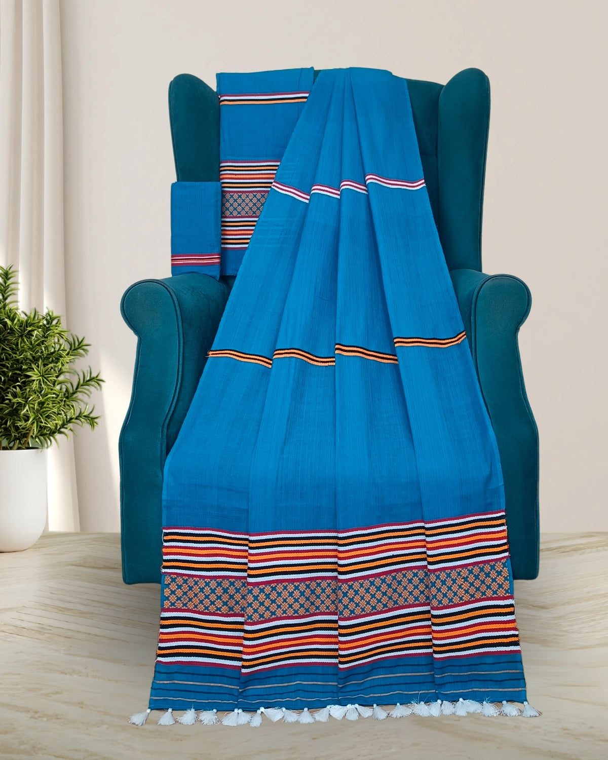 Ribi design Mising mekhela sador - Blue