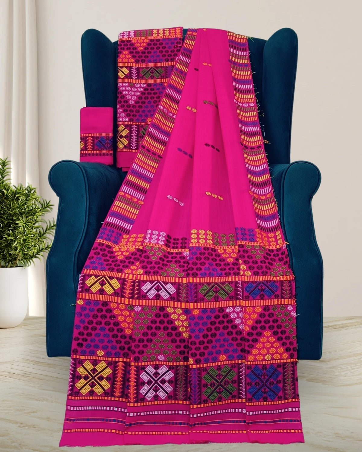 Padmini cotton Mising mekhela sador - Pink