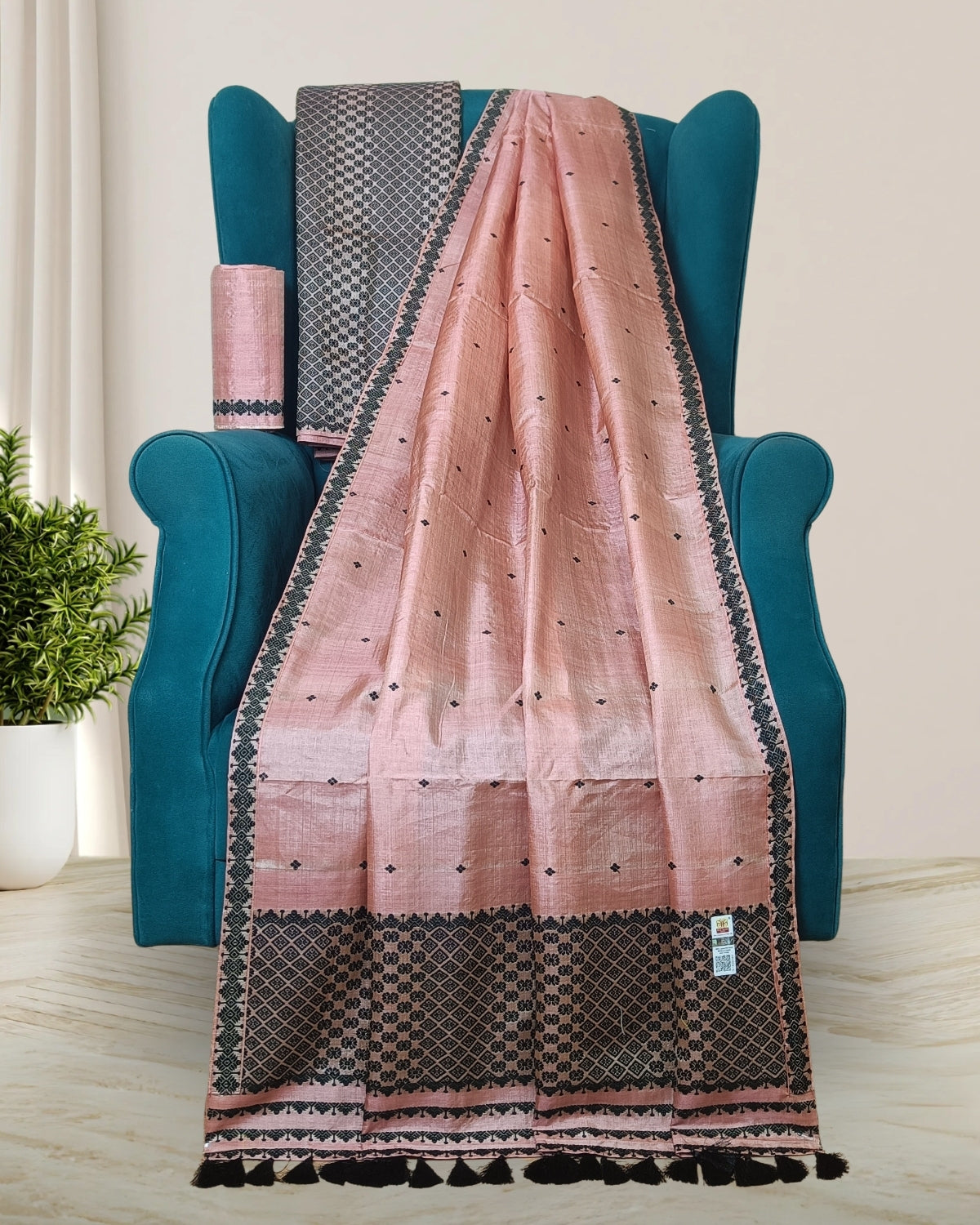 Dyed tussar silk mekhela sador