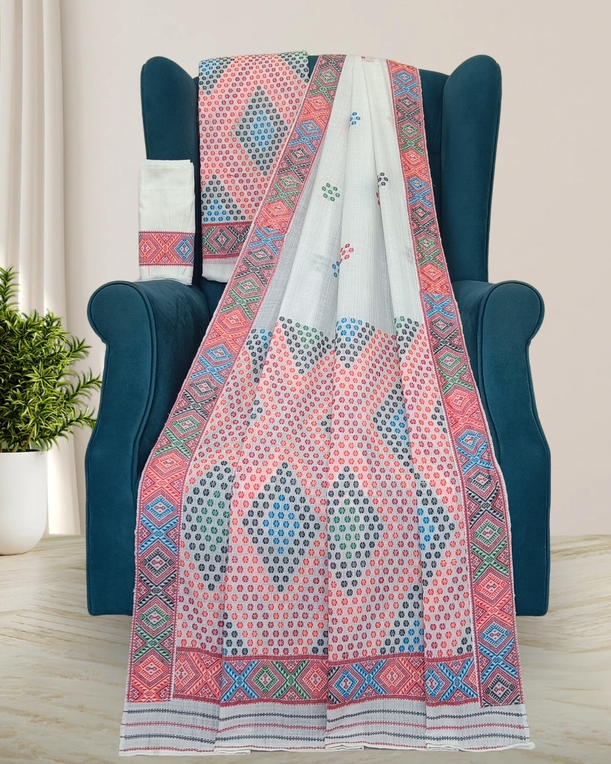 White padmini cotton Mising mekhela sador