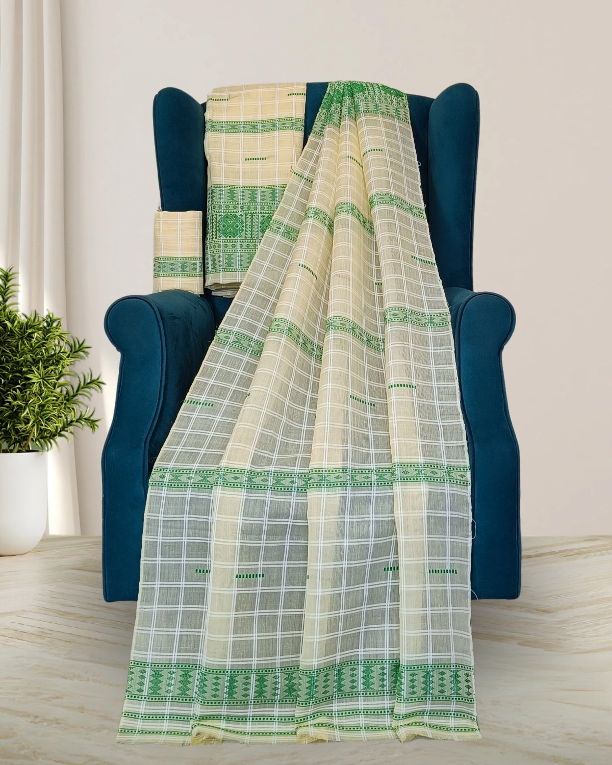 Gari diya gero design semi nuni Mising mekhela sador white