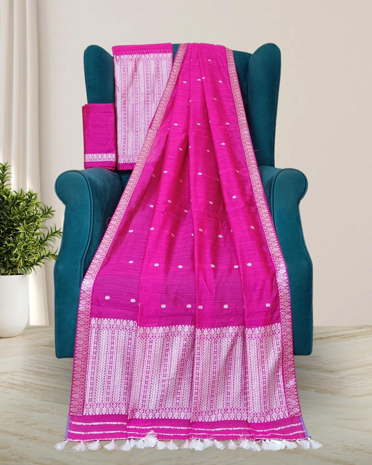 Staple cotton mekhela sador -Pink