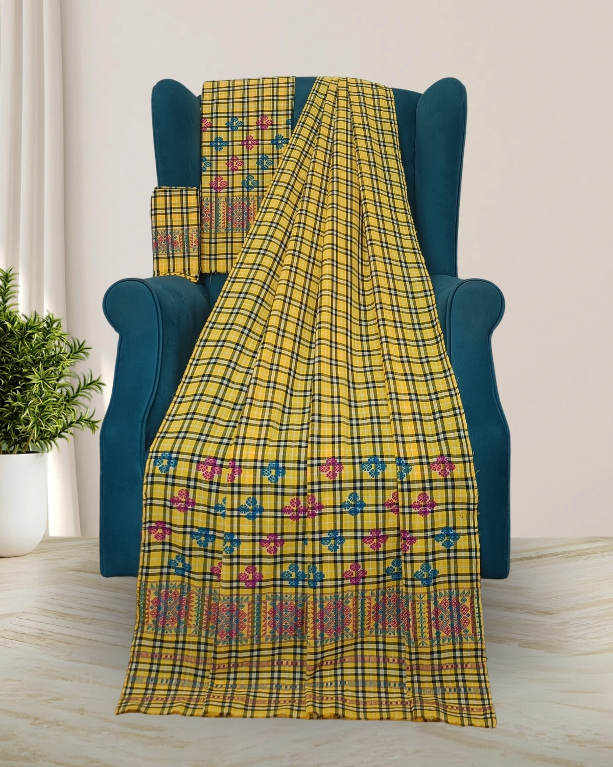 Pajok design Mising mekhela sador - Yellow