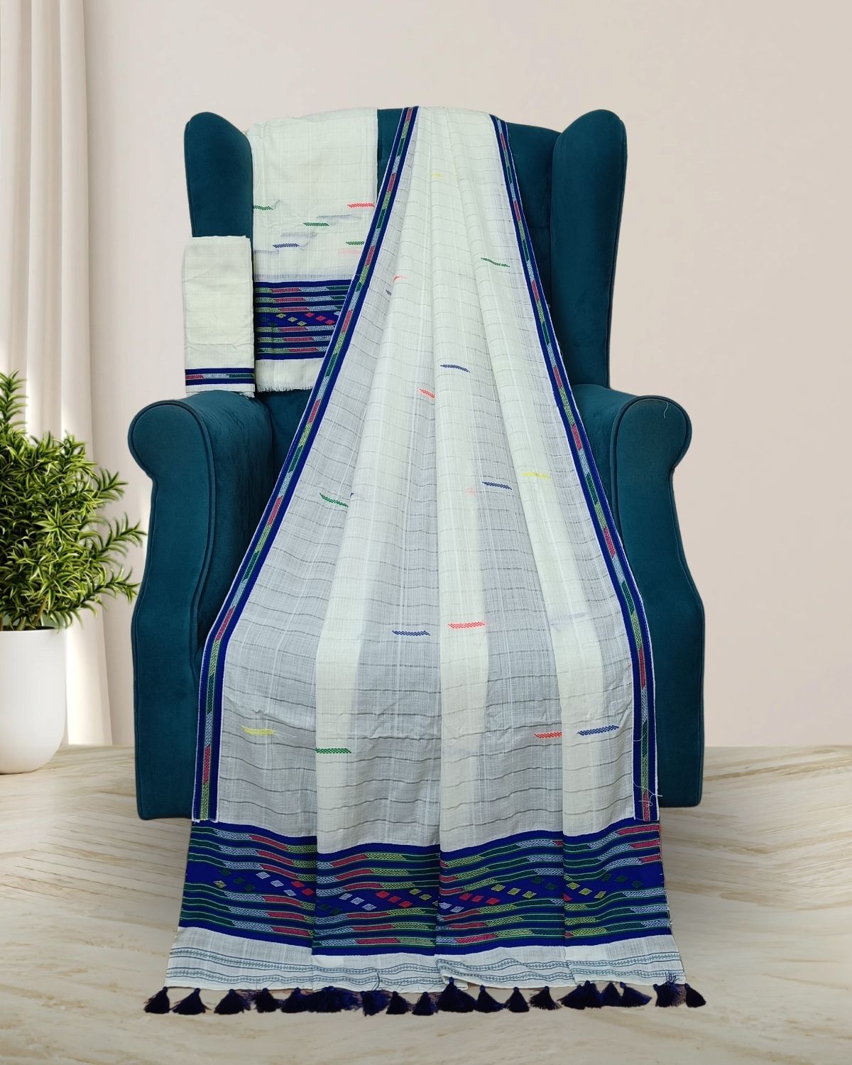 Semi nuni mekhela sador - Royal blue kesh bosa