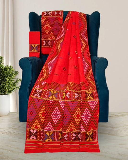 Orange padmini cotton  Mising mekhela chadar