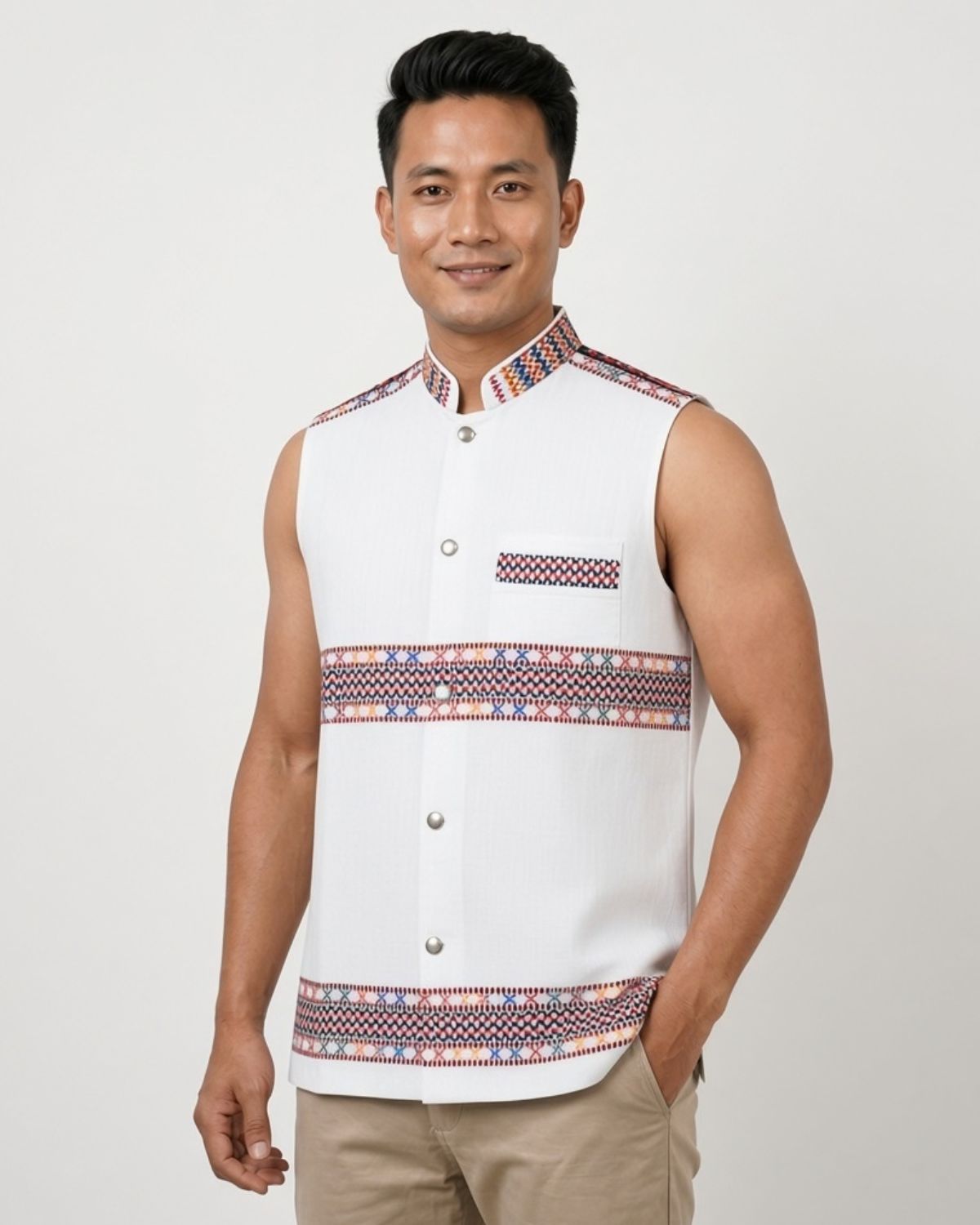 Pure white Mibu galuk - Mising tribal waist coat