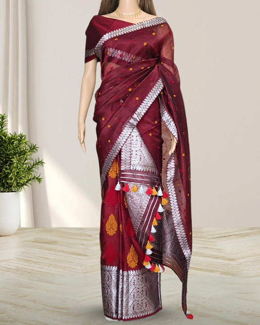 Pure kesapaat cotton mekhela sador - Maroon