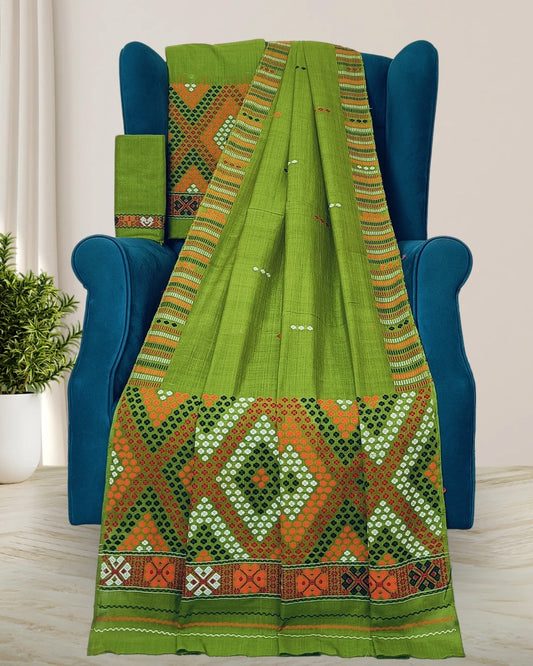 Padmini cotton Mising mekhela sador - Green 