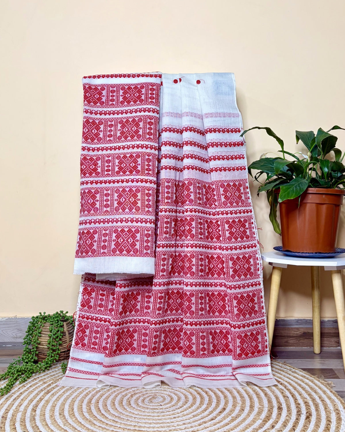 Semi nuni Mising mekhela sador- White