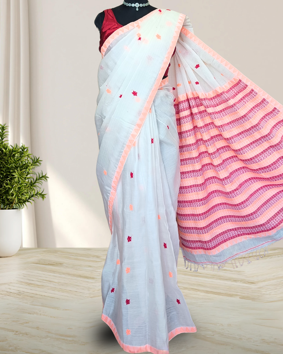 Premium kesapaat cotton saree - Pure white