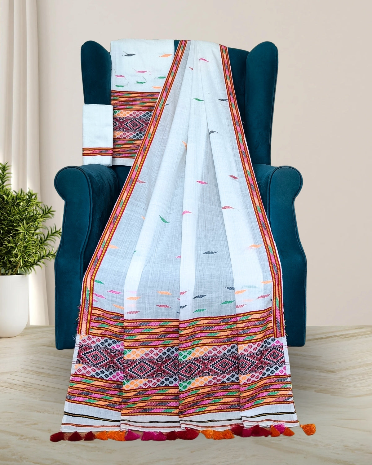 Pure white padmini cotton Mising mekhela sador