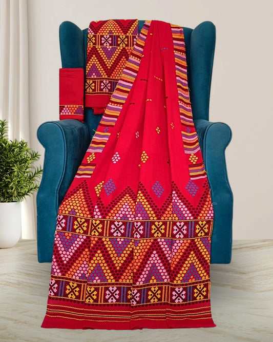 Red padmini cotton  Mising mekhela chadar