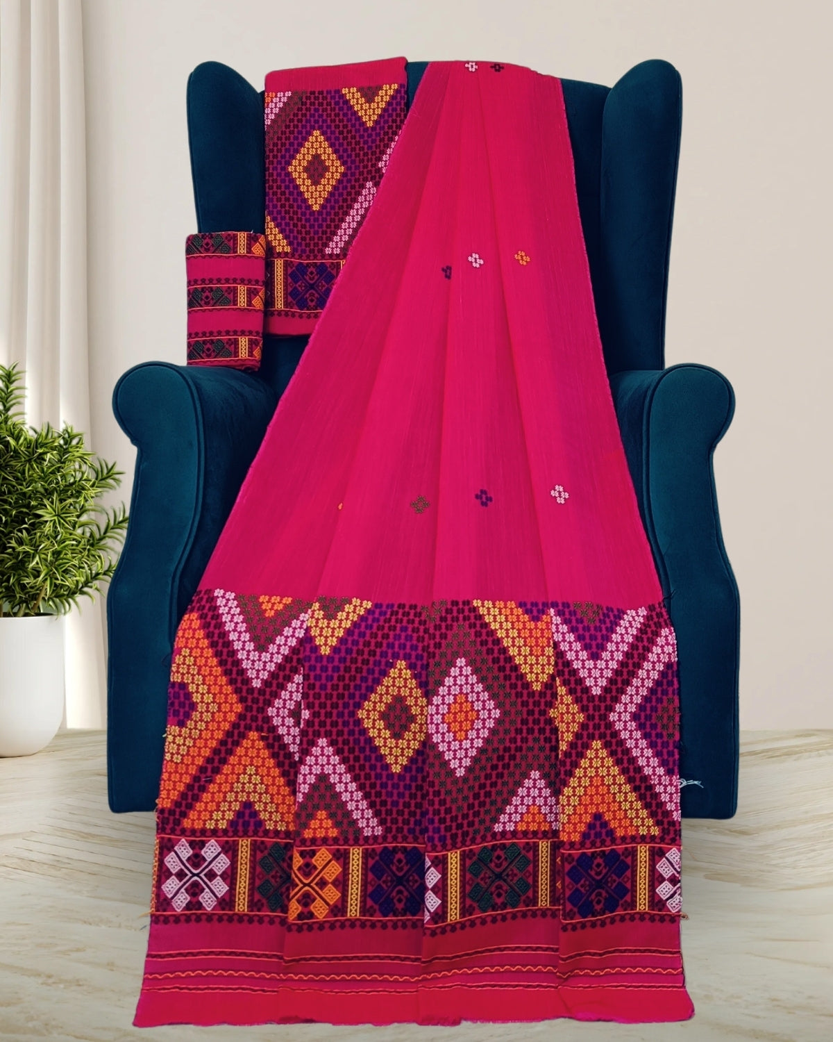 Padmini cotton Mising mekhela sador - Pink