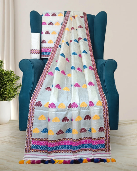 Dyed tussar silk mekhela sador