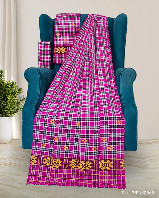 Pajok design Mising mekhela chadar - Pink