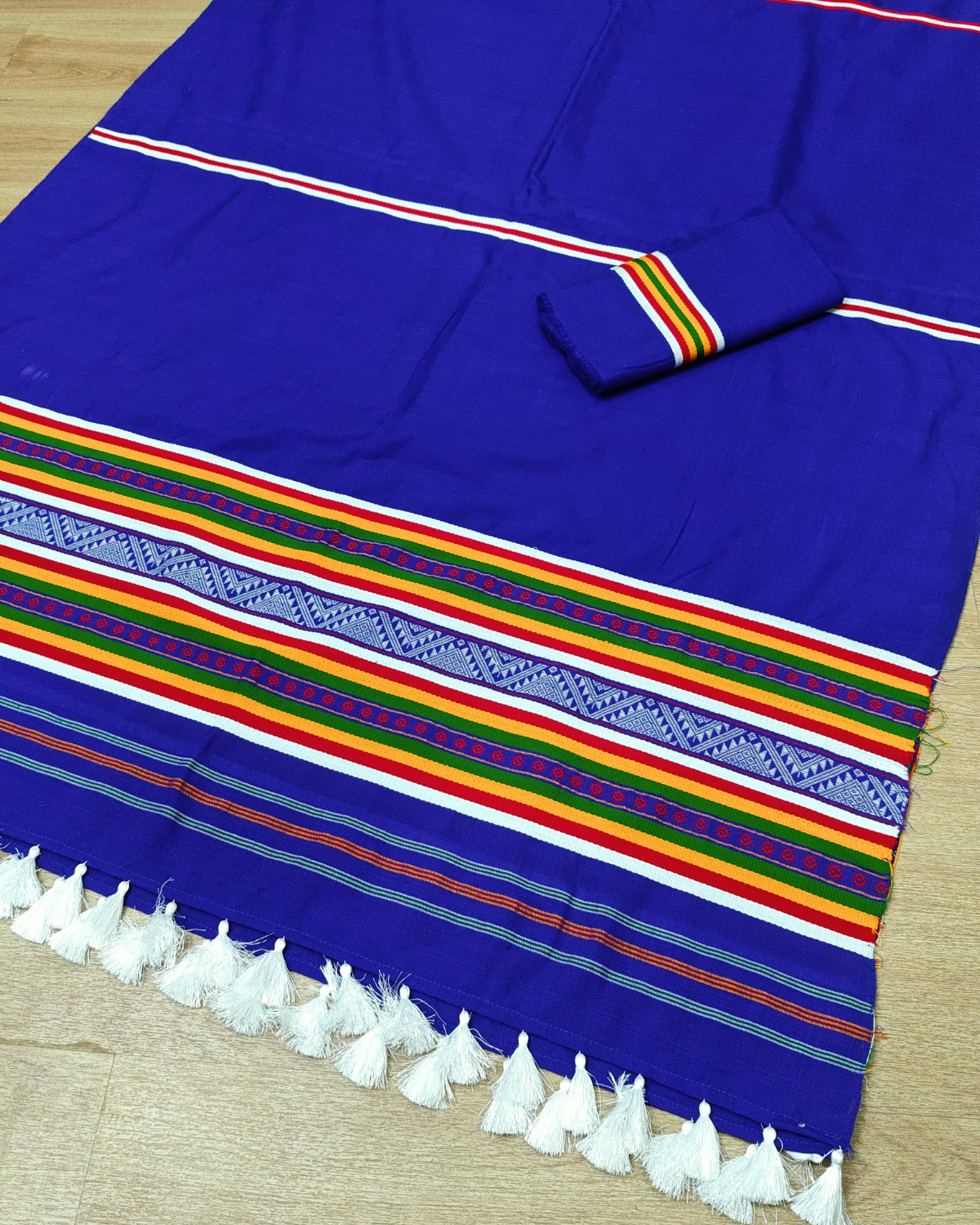Ribi design Mising mekhela sador - Royal blue