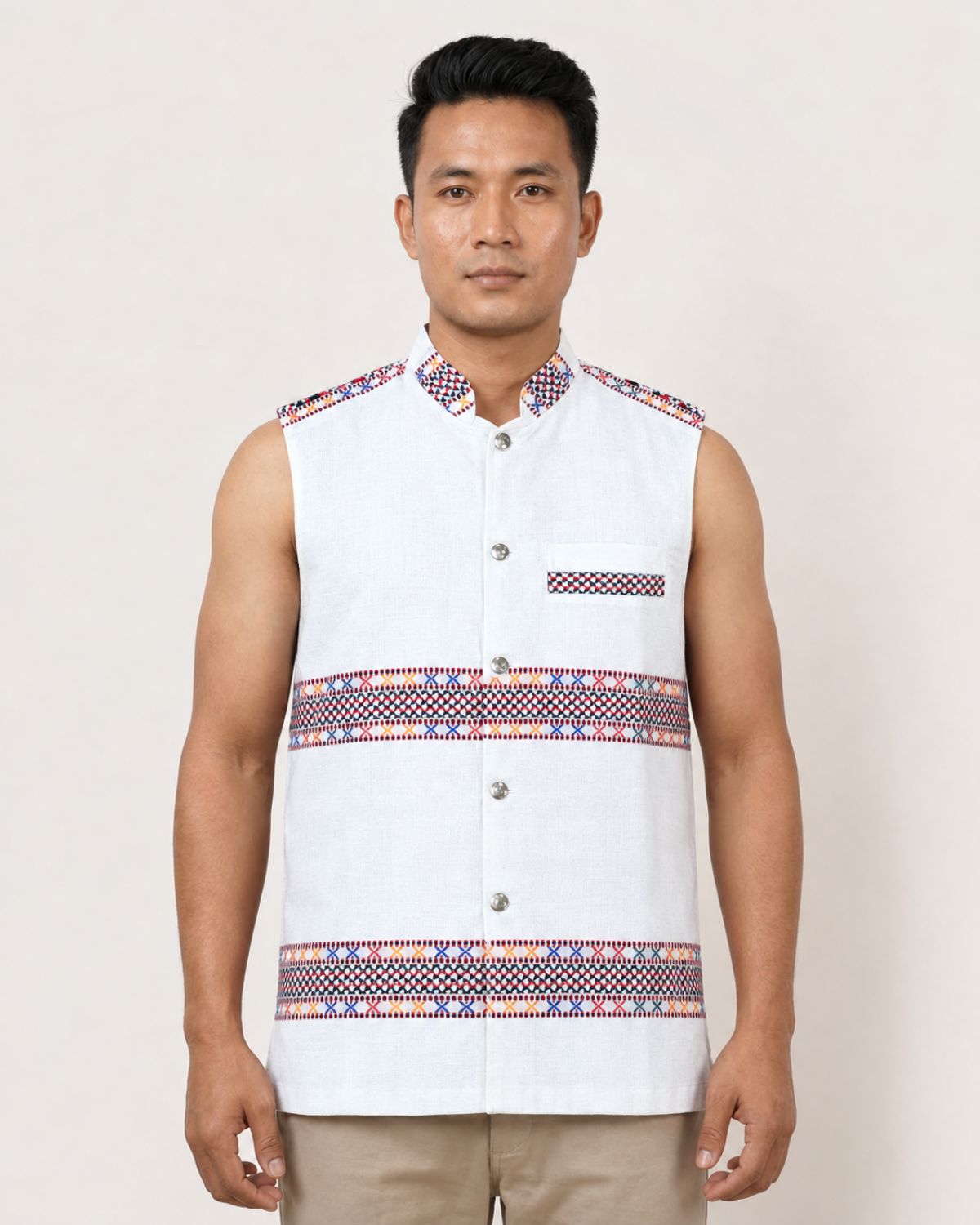 Pure white Mibu galuk - Mising tribal waist coat