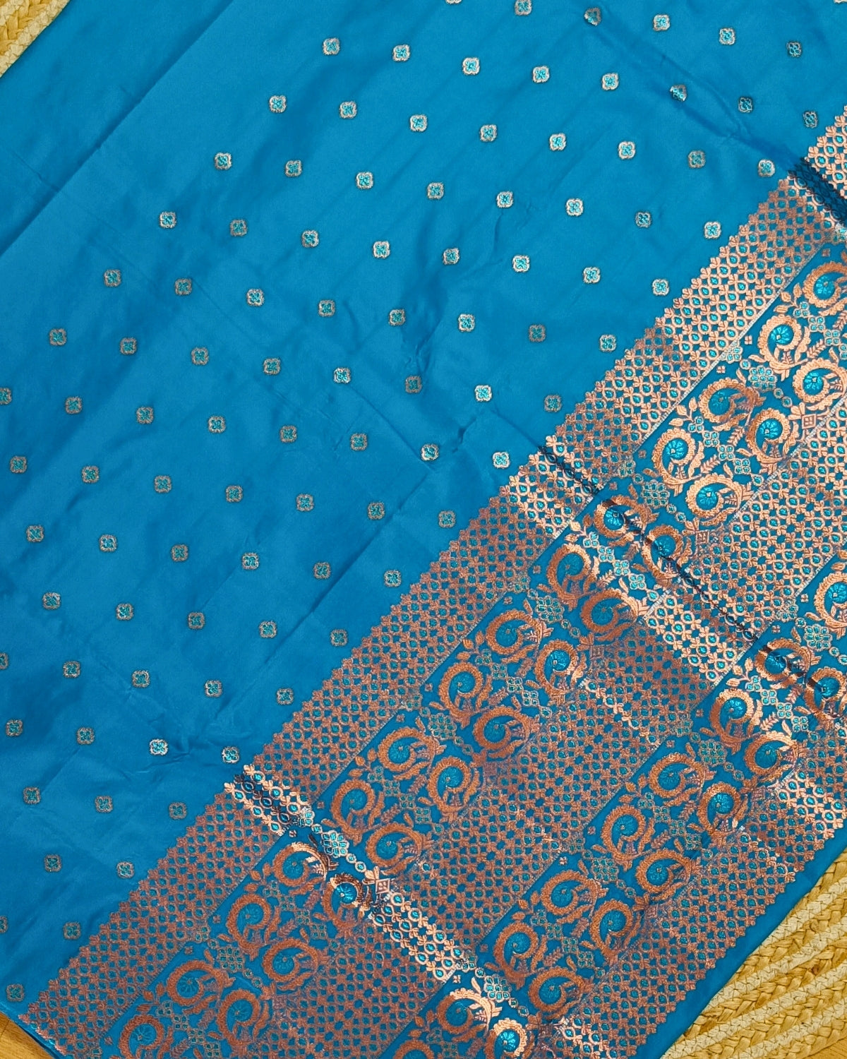 Semi paat mekhela sador with copper guna work - Blue