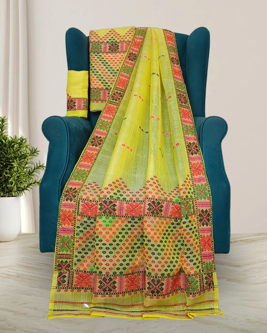 Semi nuni Mising mekhela sador -Yellow