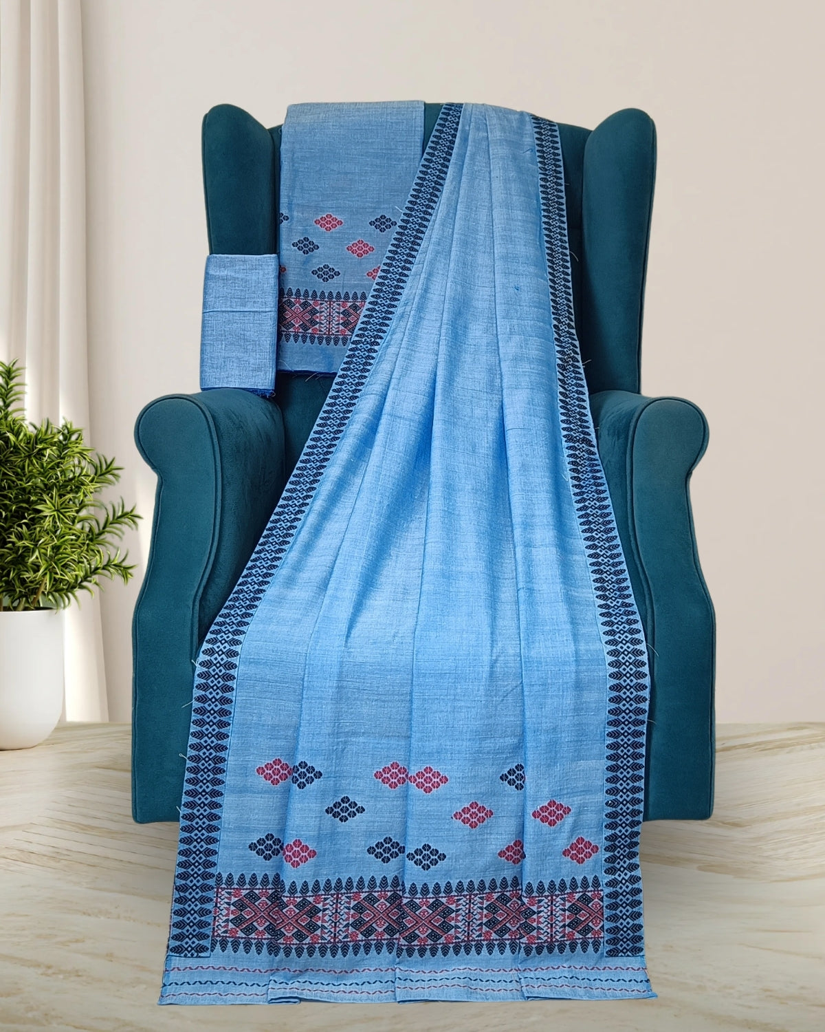 Padmini cotton Mising mekhela sador-Blue