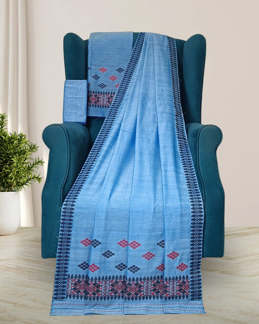 Padmini cotton Mising mekhela sador-Blue