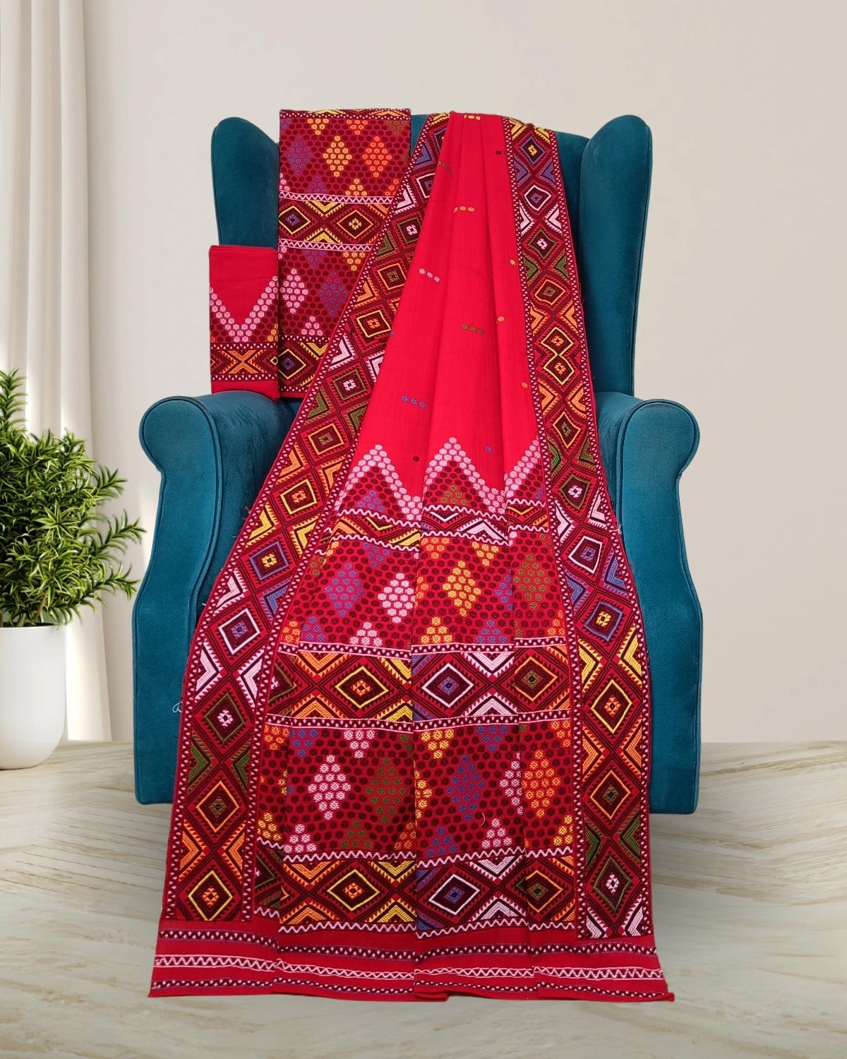 Red padmini cotton Mising mekhela sador